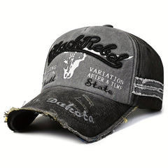 Casual Distressed Embroidery Denim Cap Sun Protection