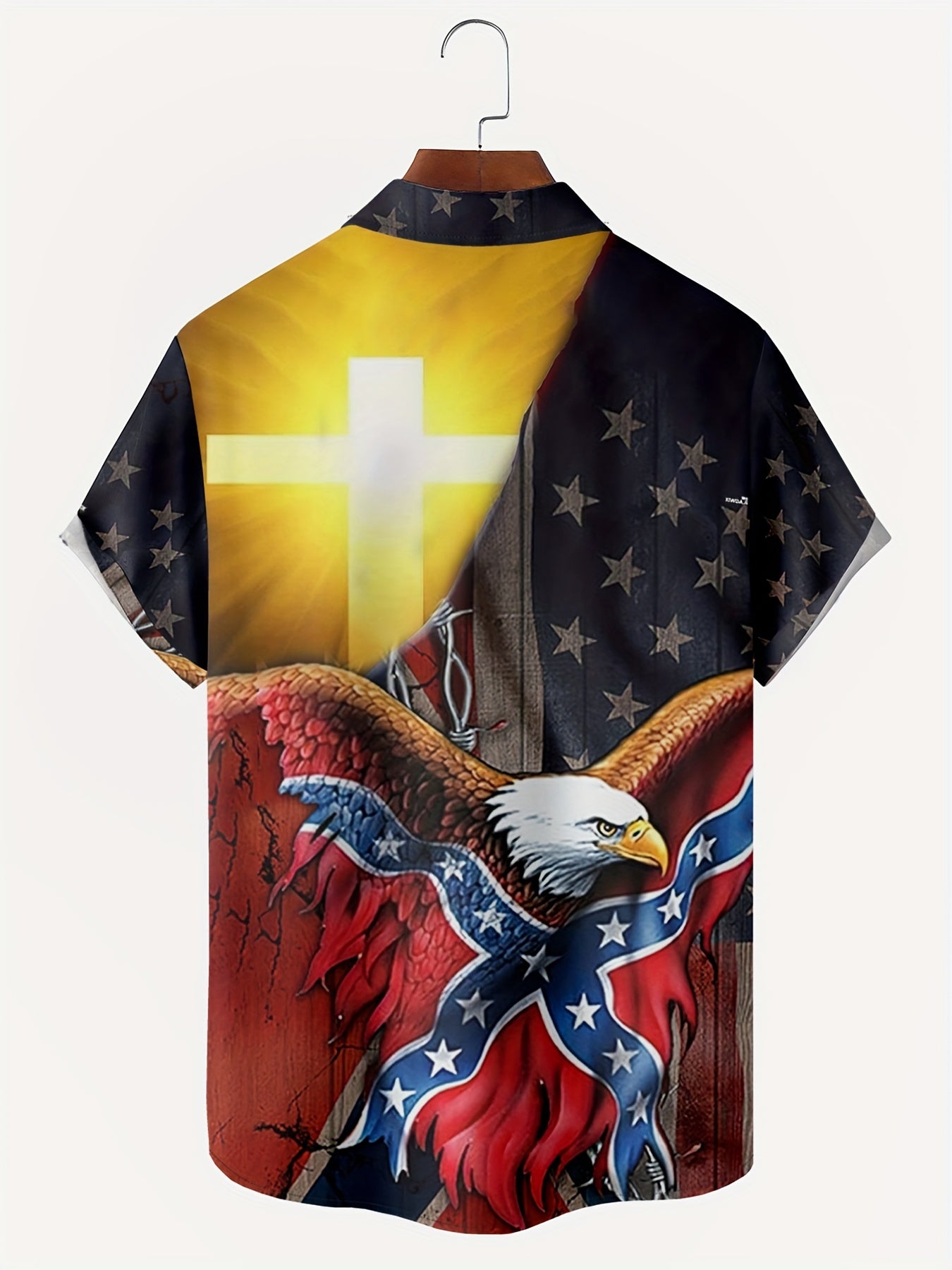 American Flag & Eagle Print Button Up Shirt