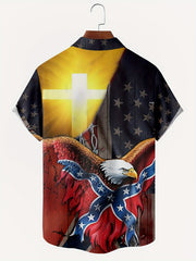 American Flag & Eagle Print Button Up Shirt