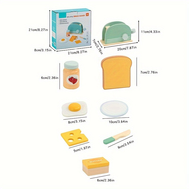 Wooden Bread Machine Kitchen Toy Set for Kids Interactive Breakfast Game