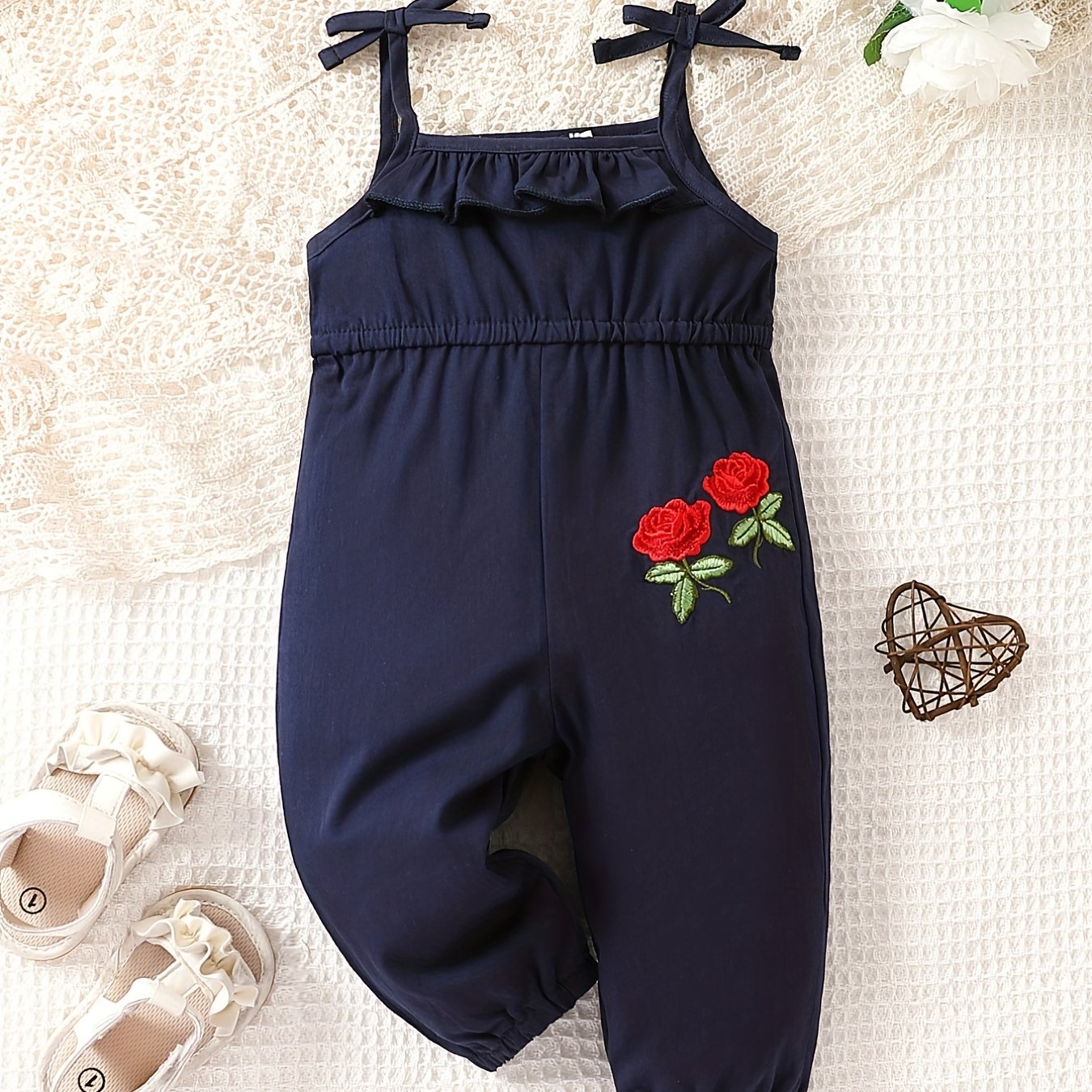 Rose Embroidery Toddler Girls' Jumpsuit Sleeveless Long Outfit