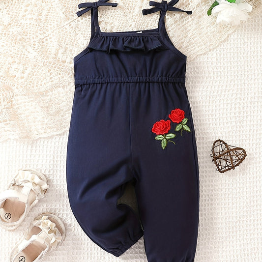 Rose Embroidery Toddler Girls' Jumpsuit Sleeveless Long Outfit