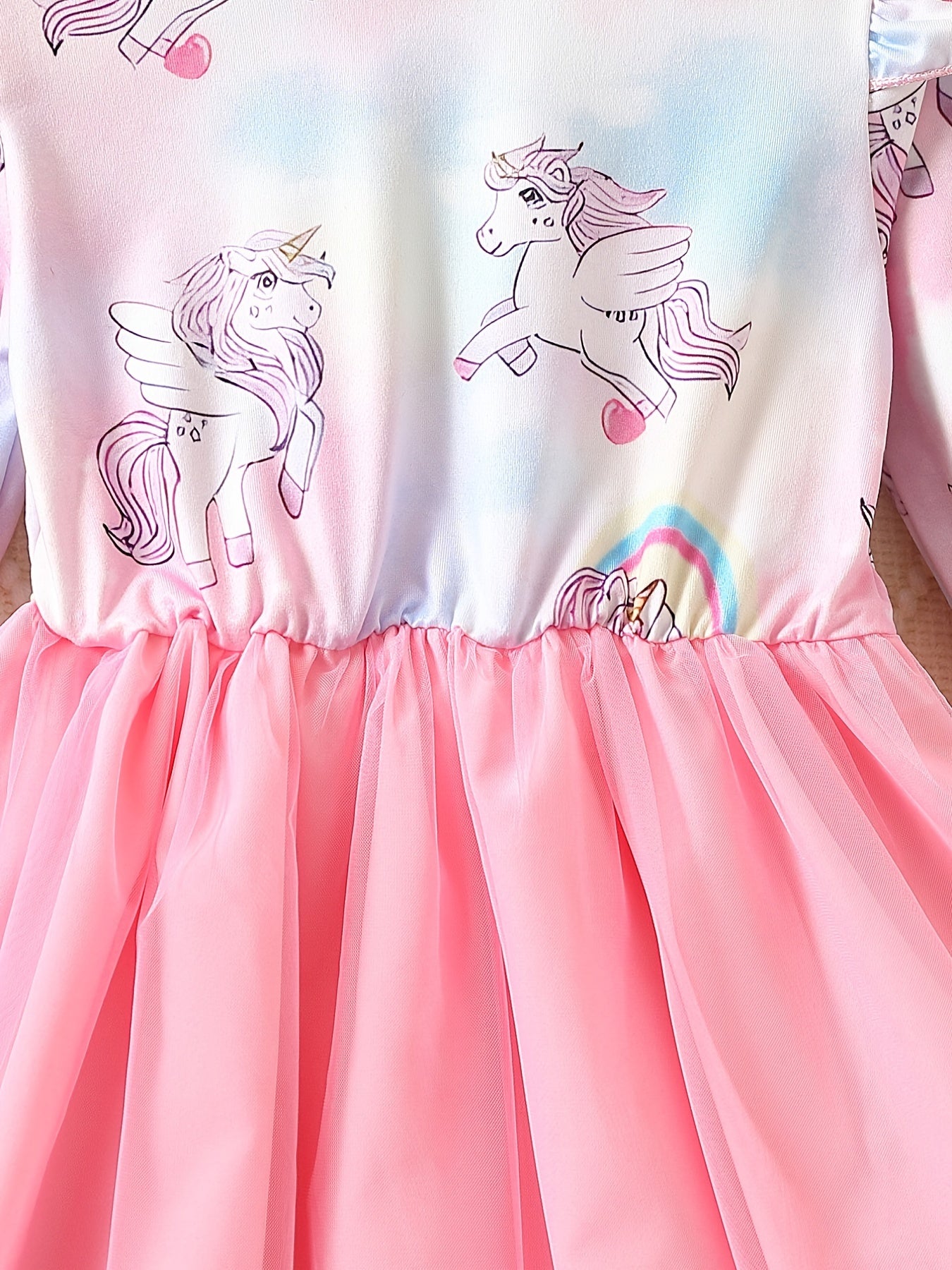 Girls' Long Sleeve Unicorn Tutu Dress Frill Trims for Party Birthday
