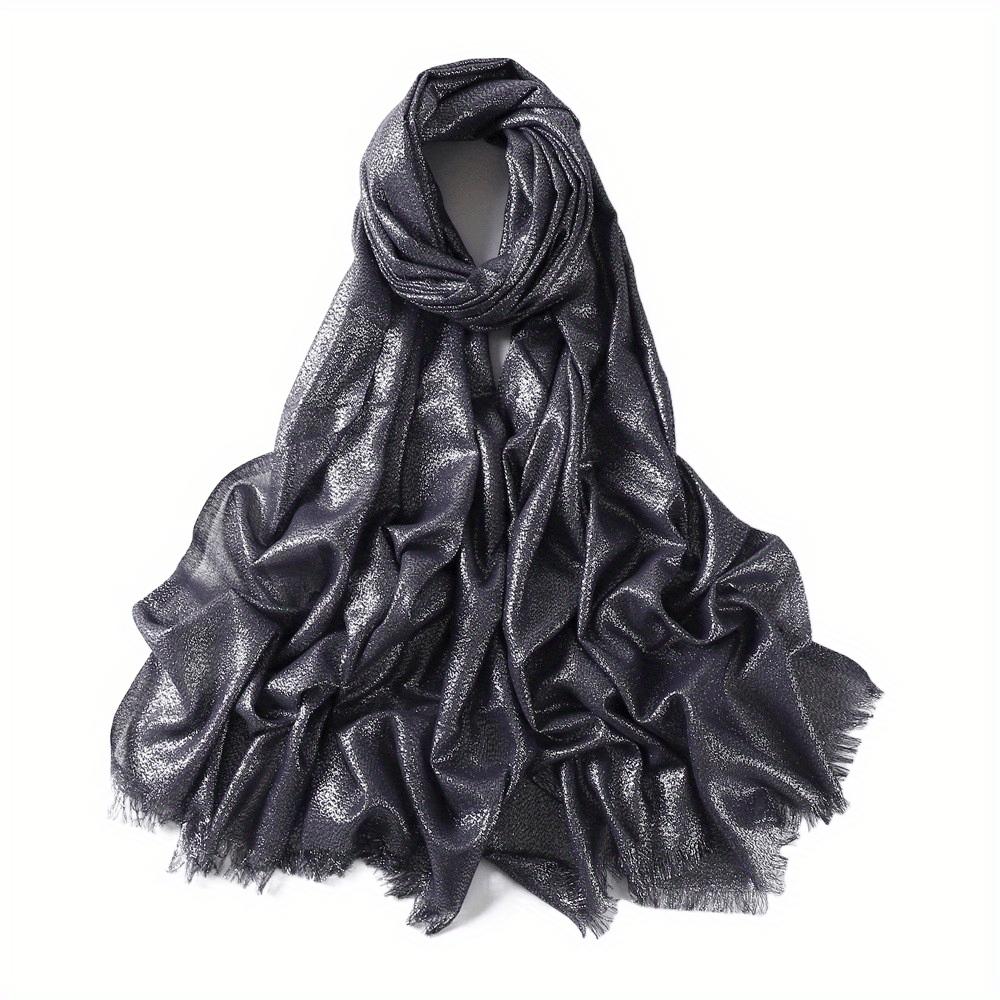 Solid Tassel Scarf Hijab Glitter Shimmer Fringe Shawl