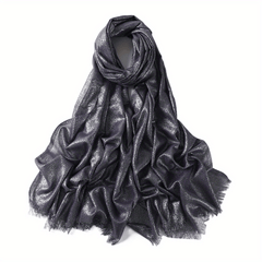 Solid Tassel Scarf Hijab Glitter Shimmer Fringe Shawl