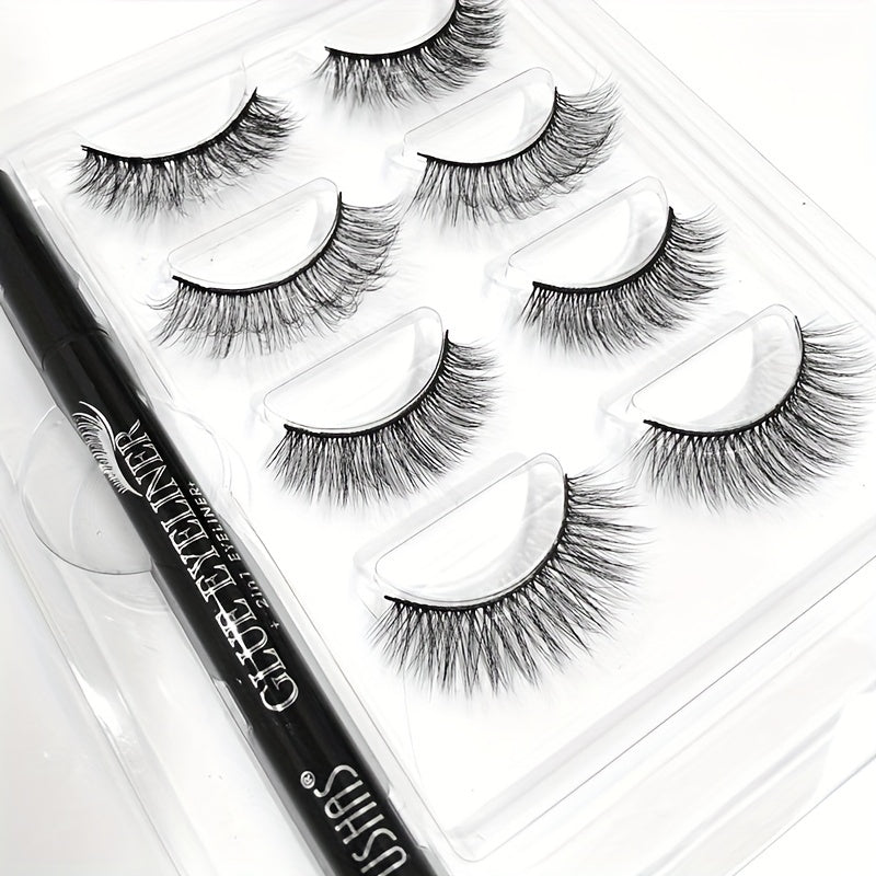 4 Pairs 3D Faux Mink Eyelashes Natural Look Cat Eye Wispy Lashes