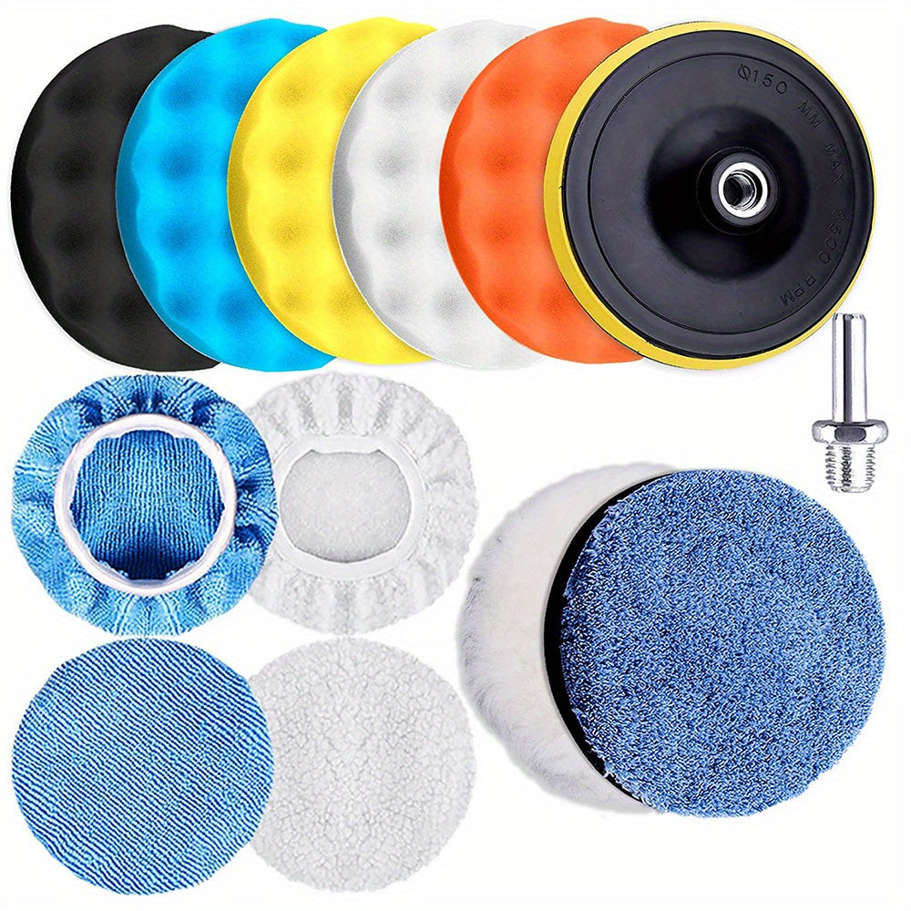 13-Piece Car Foam Polishing Pad Kit 6-Inch Buffing Pad Polisher Attachment
