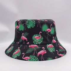 Leaf Flamingo Print Bucket Hat Reversible Sunscreen Basin Hat Lightweight