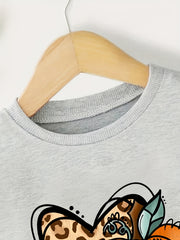 Leopard Heart Pumpkin Print Sweatshirt Top for Girls