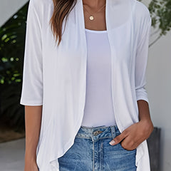 Solid Open Front Cardigan Long Sleeve Knit Outwear for Women