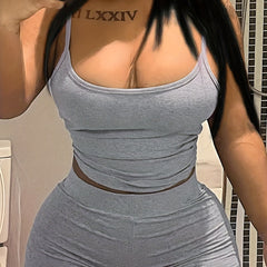 Solid Workout Two piece Set Sleeveless Cami Top & Slim Shorts