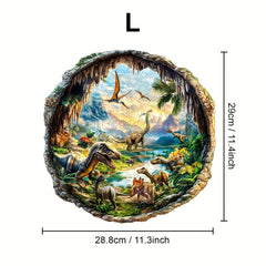 Jurassic Cave Wooden Jigsaw Puzzle Dinosaur Prehistoric Scene Vibrant Colors
