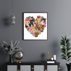 Heart Shaped Floral Kitten Family Wooden Puzzle
