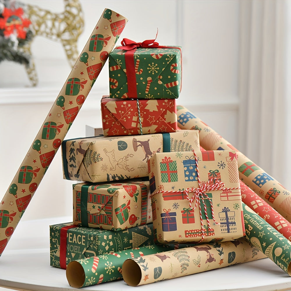 6pcs Christmas Wrapping Paper Folded 27 x 55in, Snowmen Candy Canes Tree