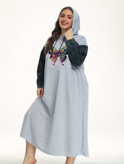 Butterfly Print Plaid Sleeved Hooded Sleep Dress