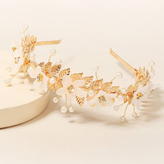 Golden Crown Hairband Faux Pearl Princess Tiara