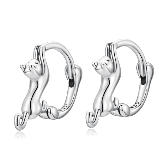 925 Silver Cat Ear Buckle Stretch Circle Stud Earrings