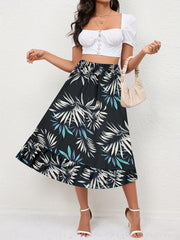 Boho Floral Print Tiered Skirts High Waist