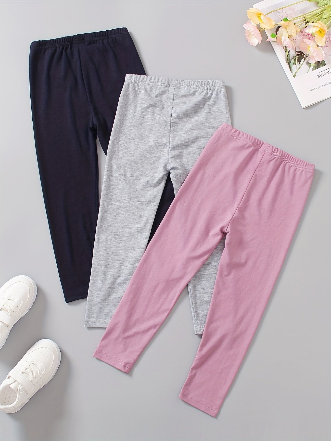 3pcs Girls Casual Waistband Pants Set for Sports Kids
