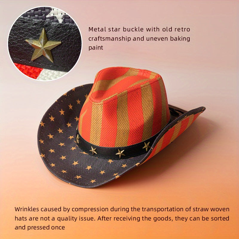 American Flag Sailor Vintage Cowboy Hat Summer Sunshade Outdoor Western