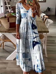 Plus Allover Print Half Sleeve V Neck Maxi Dress