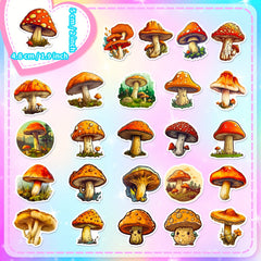 50pc Retro Plant Mushroom & Guitar Sticker Notebook Doodles Fun Decor