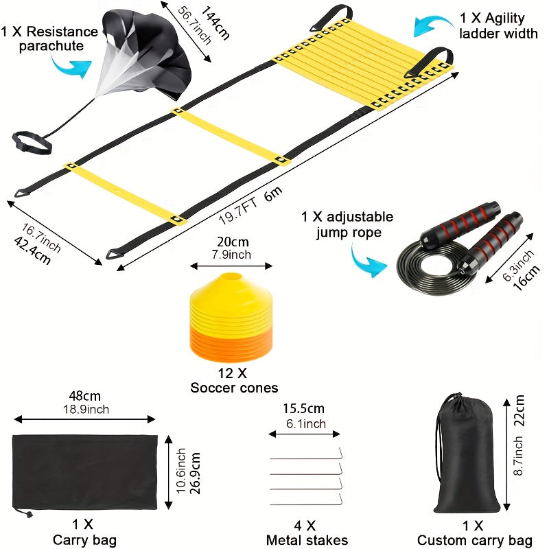 Agility Ladder Speed Training Set - Ladder, Parachute, Hurdles, Cones