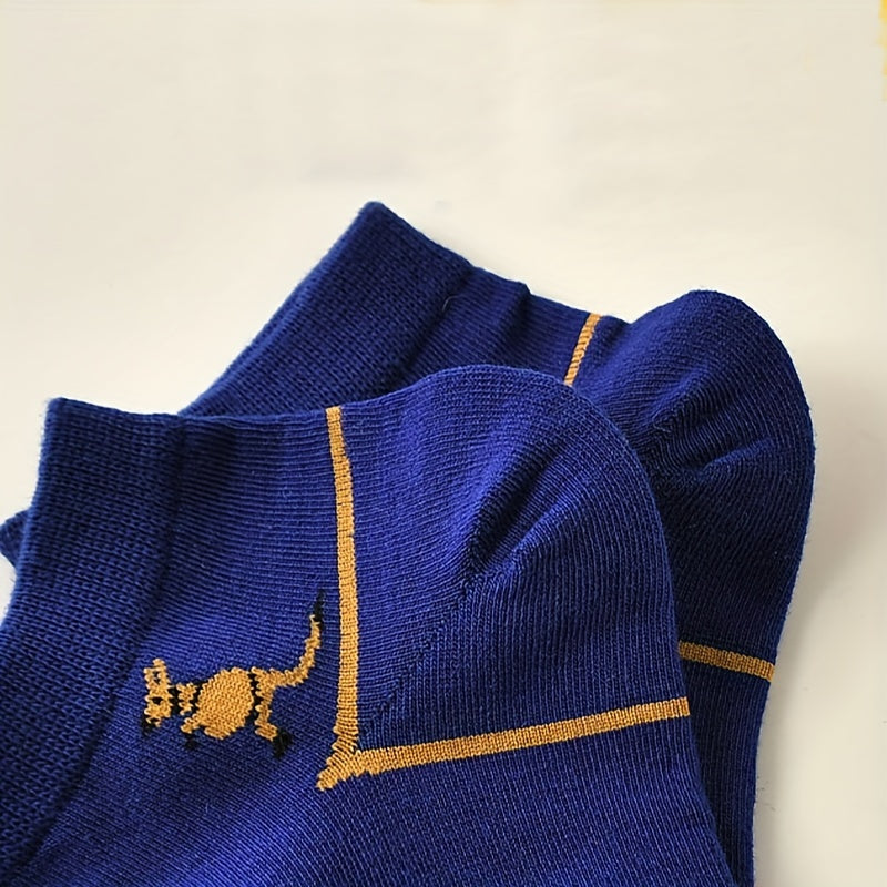 5 Pairs Kangaroo Print & Striped Low Cut Women's Socks