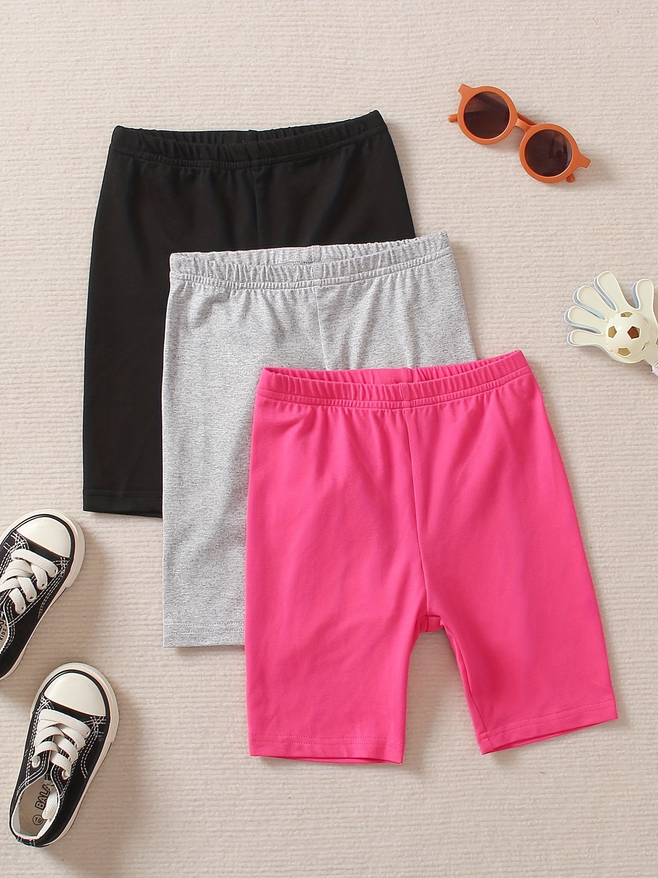 3pcs Girl's Bike Shorts Set Summer Casual Outfit