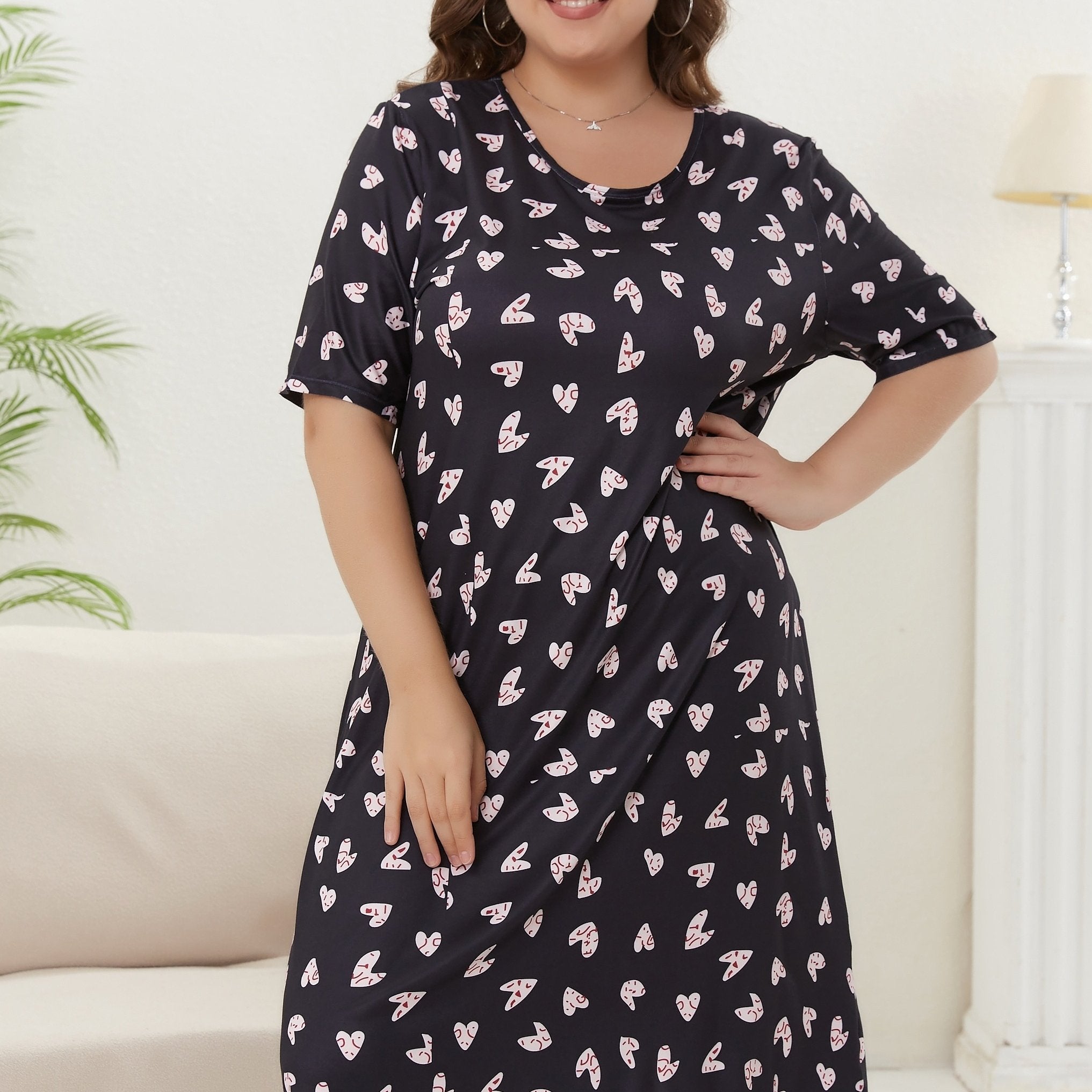 Heart Print Short Sleeve Tee Sleep Dress