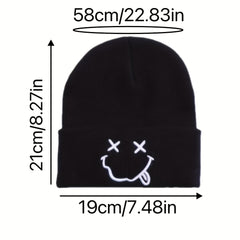 Happy Face 3D Embroidery Knit Hat For Men And Teens