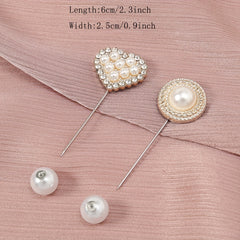 3pc Geometric Love Pin Brooches with Faux Pearl and Rhinestone for Women