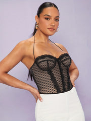 Lace Stitching Tummy Control Slimmer Halter Top Women's Shapewear