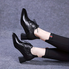 Chunky Heeled Ankle Boots Lace Up Retro Mid Heels
