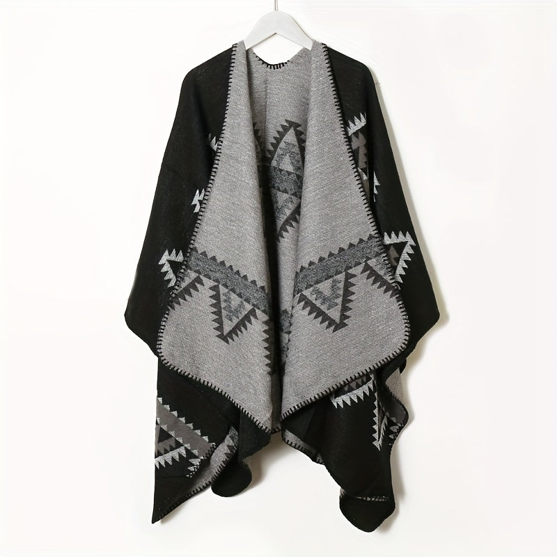 Vintage Geometric Jacquard Large Shawl Cashmere Wrap
