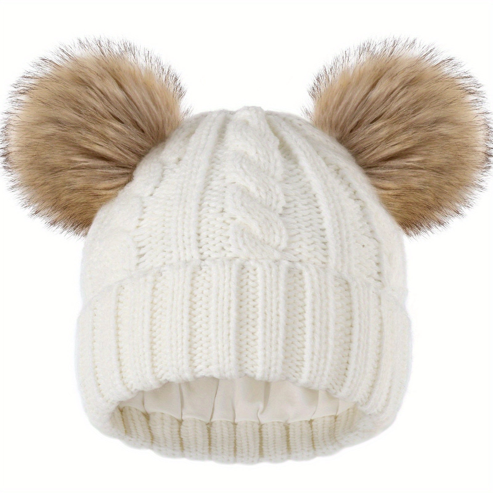 Toddler Winter Faux Fur Pom Beanie Hat For Kids