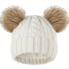 Toddler Winter Faux Fur Pom Beanie Hat For Kids