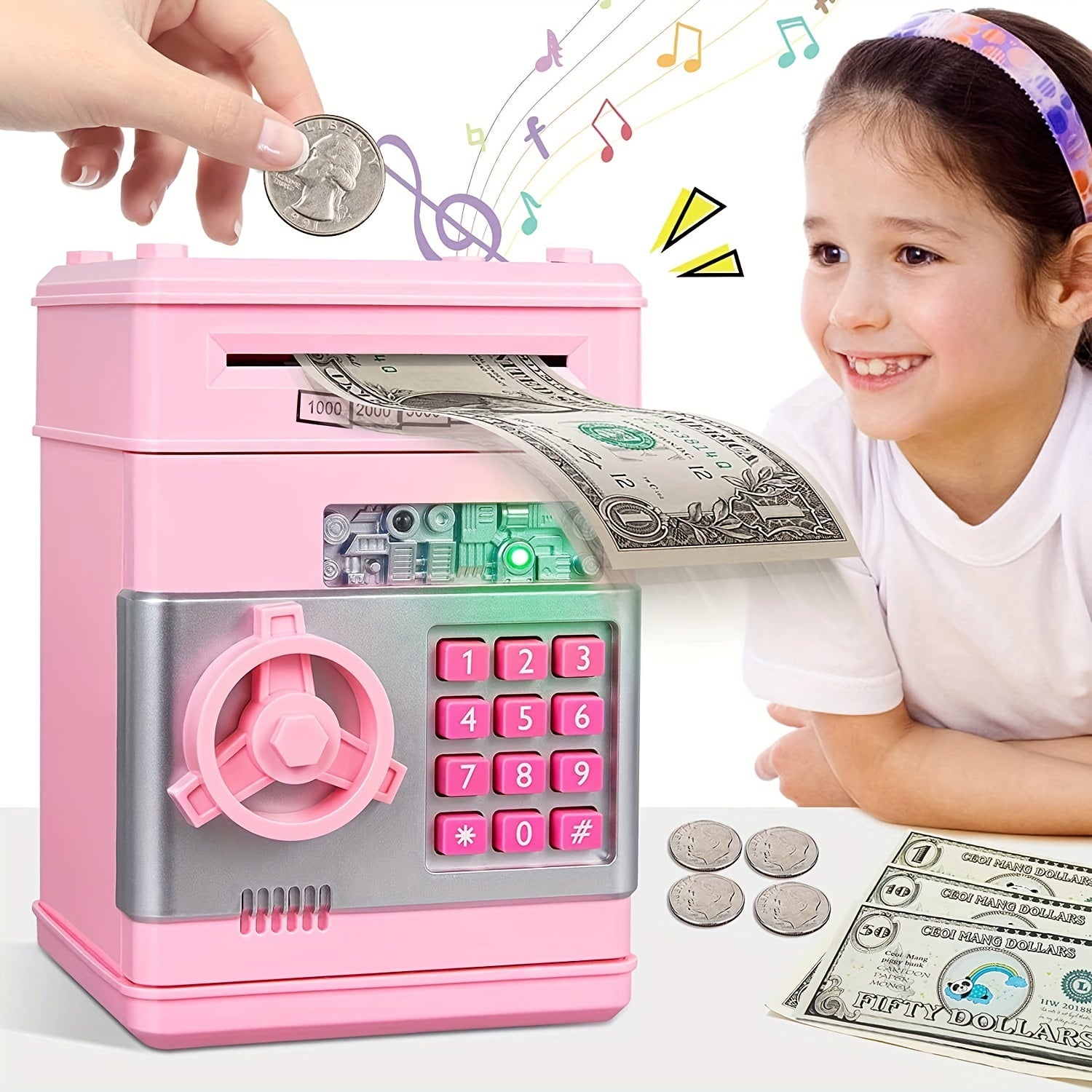 Kids ATM Piggy Bank Money Saving Toy w/ Password Lock
