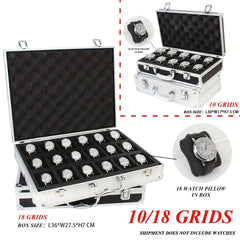 10 18 Slot Aluminum Watch Storage Box Men Collector Portable Display