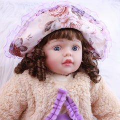 Realistic Reborn Baby Doll in Purple Floral Dress with Bunny Soft Body