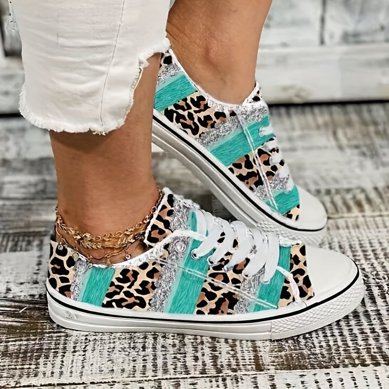 Women's Canvas Sneakers Colorblock Lace Up Low Top Shoes