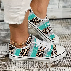 Women's Canvas Sneakers Colorblock Lace Up Low Top Shoes