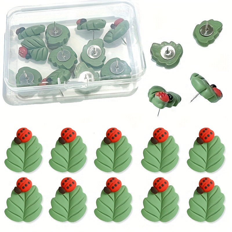 20pcs Leaf Pattern Nails Ladybug Decorative Cork Board Drawing Pins