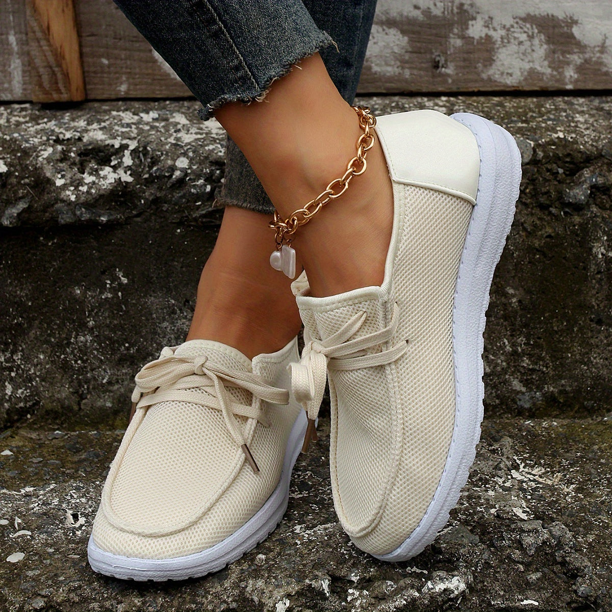 Women's Wave Line Patchwork Boat Shoes Non Slip Lace Up Breathable Casual Sneake