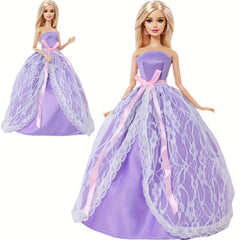 Doll Wedding Dress Lace Gown with Bow Princess Ball Dress for 11.5 Dolls