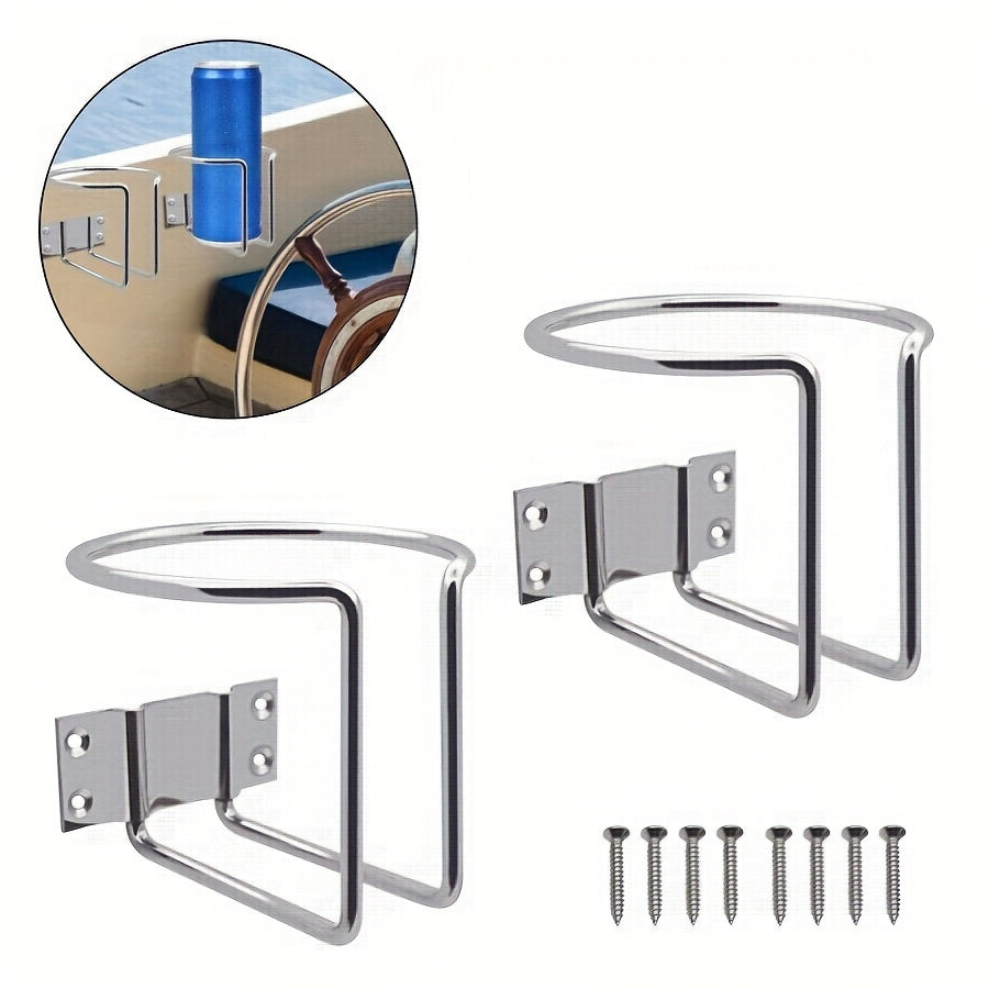 2pcs Stainless Steel Boat Ring Cup Holder Wall Mounted for Marine Yacht RV Car