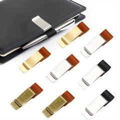 8 PCS Notebook Pen Loop Holder Clip PU Leather Stainless Steel Assorted Colors