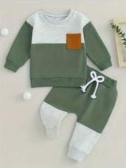 Baby Boys Block Long Sleeve Top Pants Set Fall Winter Outfit