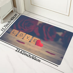 Romantic Letter Print Rug Red Rose Heart Washable Kitchen Dining Room Decor