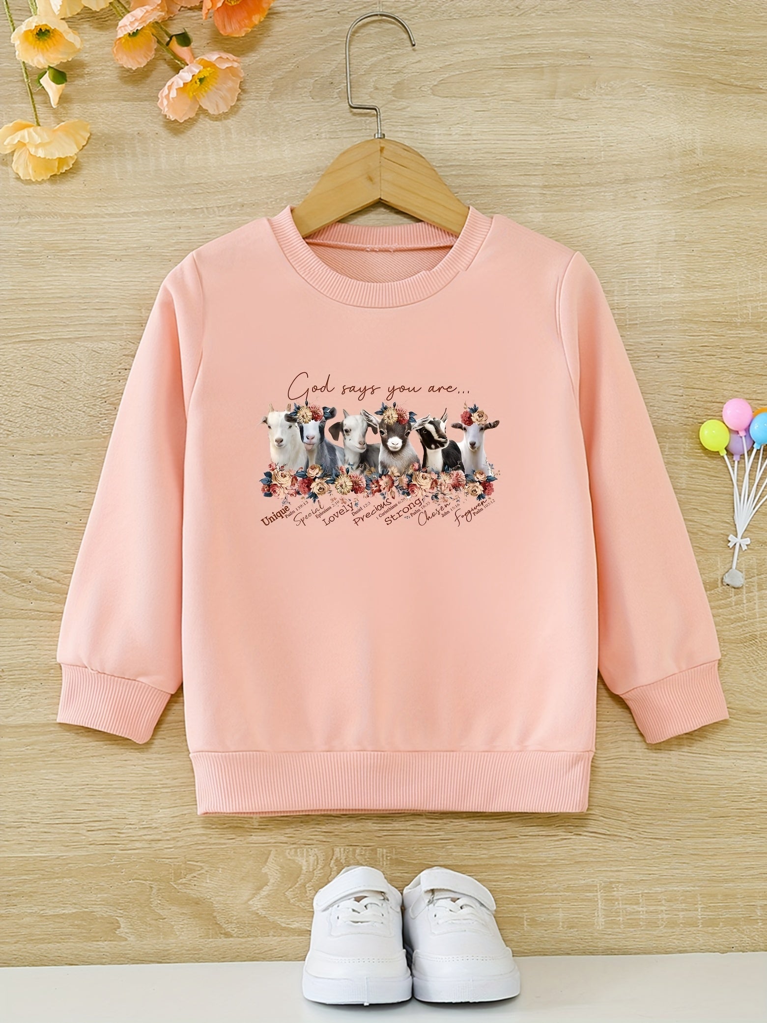 Floral Sheep Cartoon Girls Round Neck Sweatshirt Toddler Kids Tops Pullover